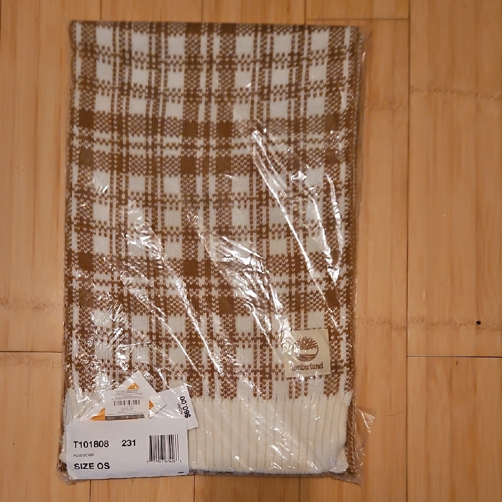 Timberland Brown and Cream Checkered Scarf